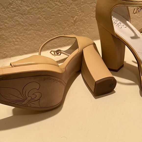 Franco Sarto Womens 10 Dima Block Heel Leather Sandals Beige Tan Ankle Strap New - Picture 9 of 16